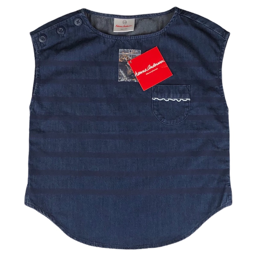 NEW Hanna Andersson Little Girls Blue Chambray Sleeveless Striped Shirt Top Sz 5